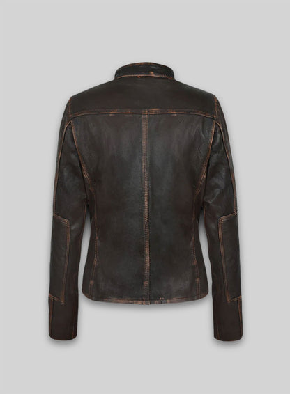 Rubbed Dark Brown Washed Alicia 88 Minutes Leather Jacket