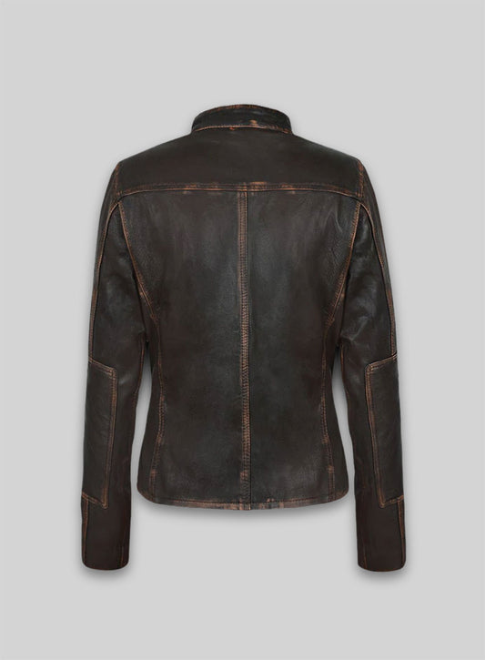 Rubbed Dark Brown Washed Alicia 88 Minutes Leather Jacket