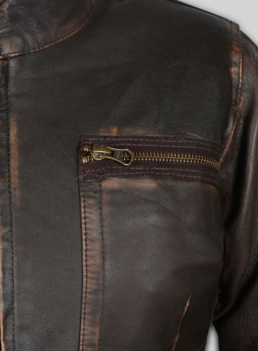Rubbed Dark Brown Washed Alicia 88 Minutes Leather Jacket
