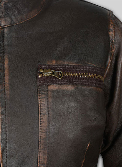 Rubbed Dark Brown Washed Alicia 88 Minutes Leather Jacket