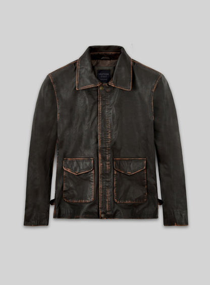 Rubbed Dark Brown Washed Indiana Jones Leather Jacket