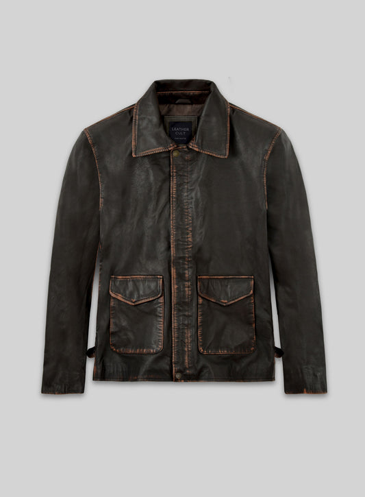 Rubbed Dark Brown Washed Indiana Jones Leather Jacket