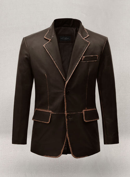 Rubbed Dark Brown Medieval Leather Blazer - LeatherCult