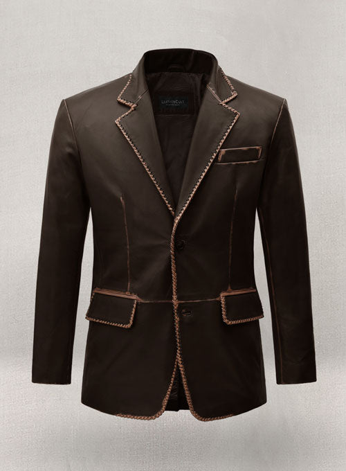 Rubbed Dark Brown Medieval Leather Blazer - LeatherCult