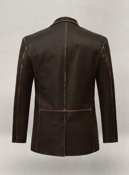 Rubbed Dark Brown Medieval Leather Blazer - LeatherCult
