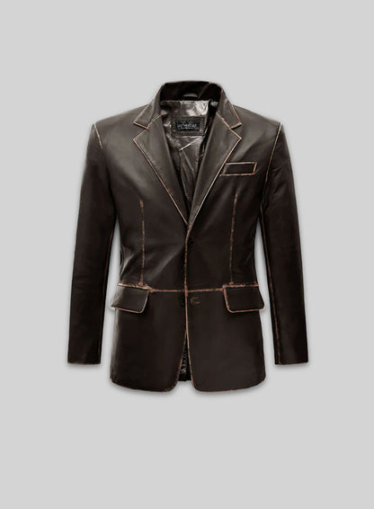 Rubbed Dark Brown Medieval Leather Blazer