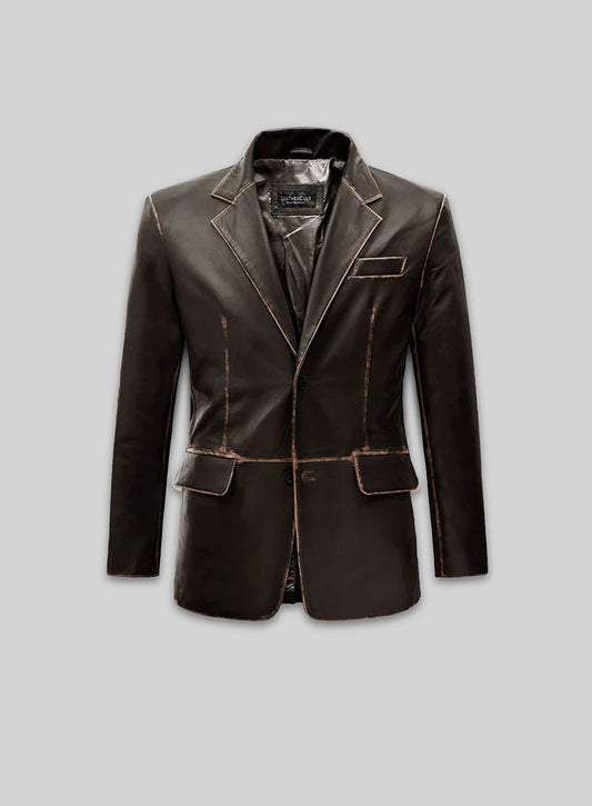 Rubbed Dark Brown Medieval Leather Blazer