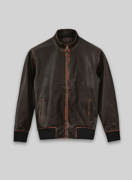 Rubbed Dark Brown Lionel Messi Leather Jacket #1