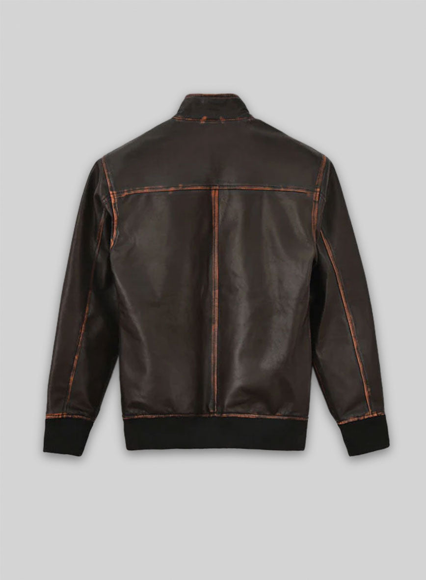 Rubbed Dark Brown Lionel Messi Leather Jacket #1