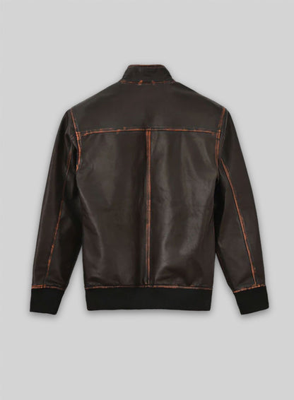 Rubbed Dark Brown Lionel Messi Leather Jacket #1