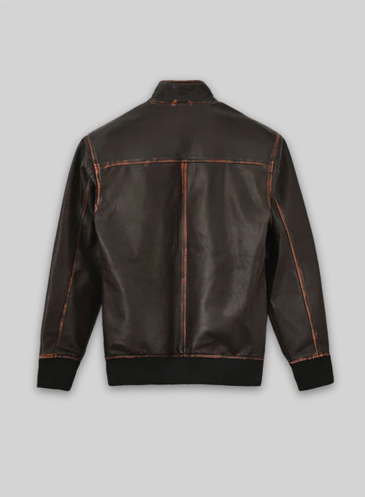 Rubbed Dark Brown Lionel Messi Leather Jacket #1