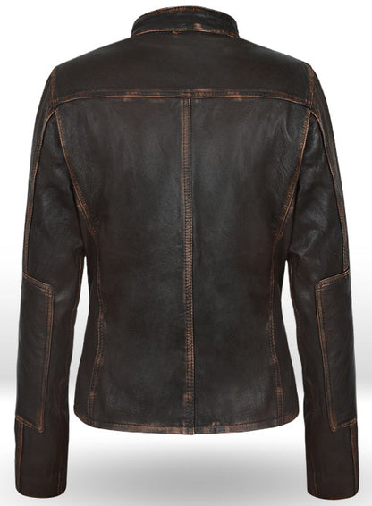 Rubbed Dark Brown Washed Alicia 88 Minutes Leather Jacket - LeatherCult