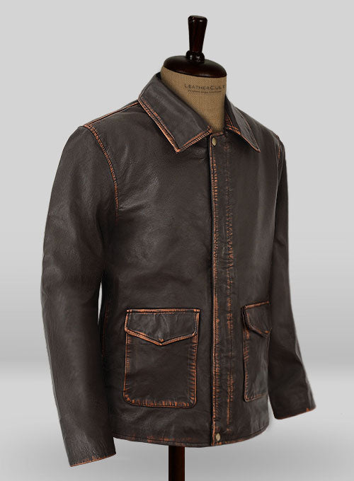 Rubbed Dark Brown Washed Indiana Jones Leather Jacket - LeatherCult
