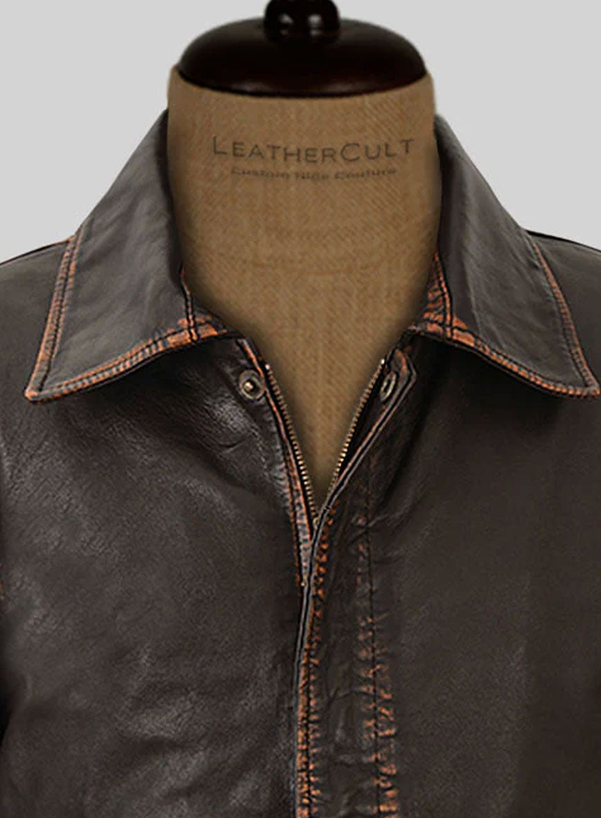 Rubbed Dark Brown Washed Indiana Jones Leather Jacket