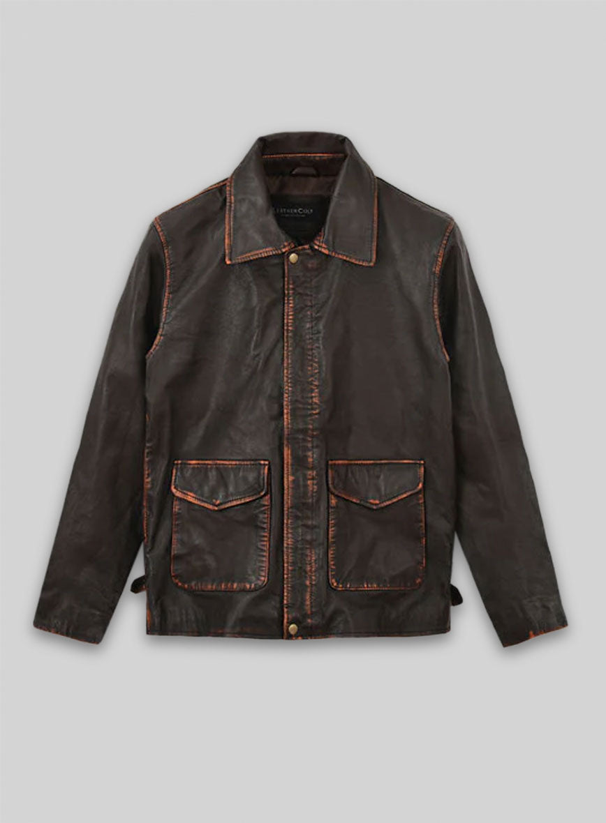 Rubbed Dark Brown Washed Indiana Jones Leather Jacket