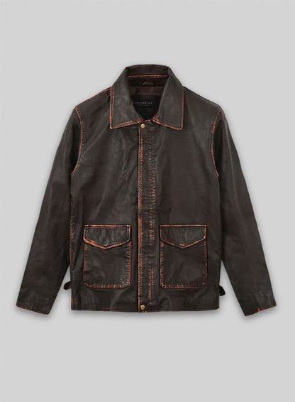 Rubbed Dark Brown Washed Indiana Jones Leather Jacket