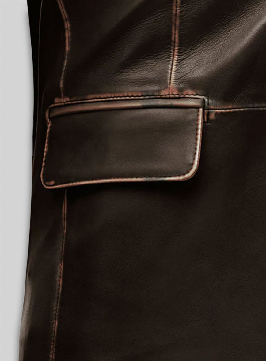 Rubbed Dark Brown Leather Blazer