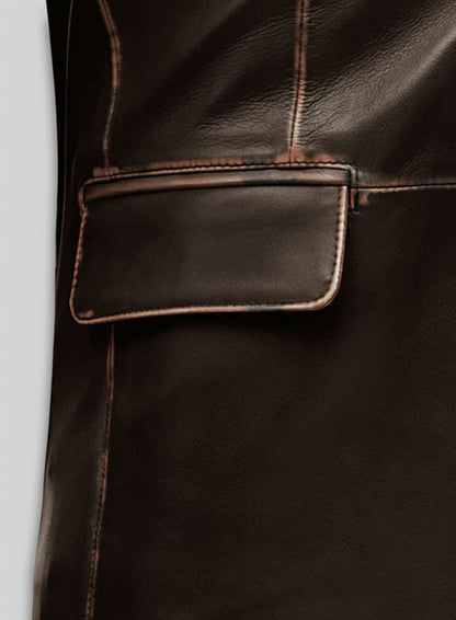 Rubbed Dark Brown Leather Blazer