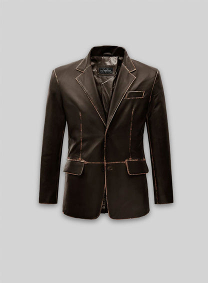Rubbed Dark Brown Leather Blazer