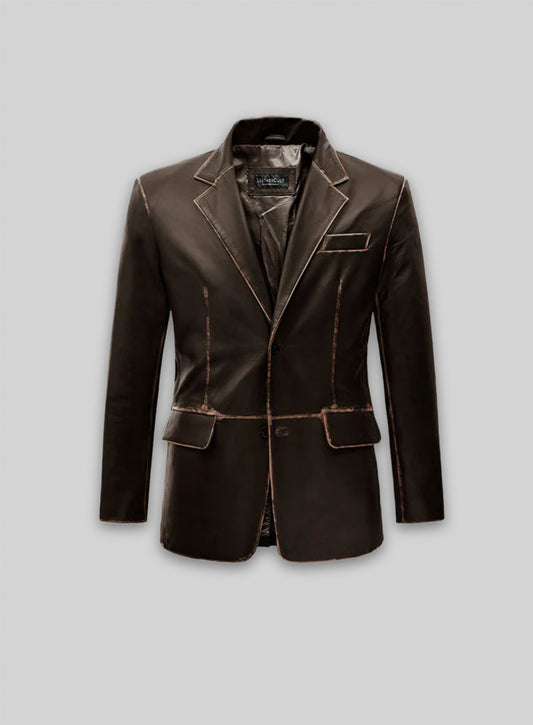 Rubbed Dark Brown Leather Blazer