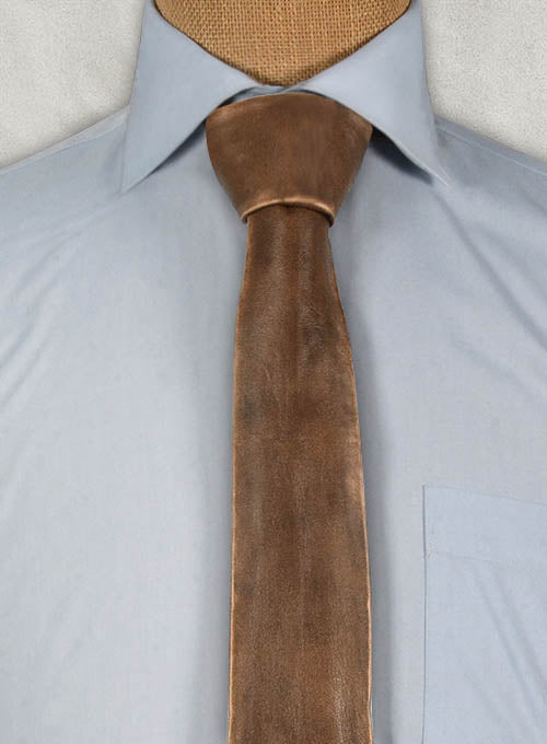 Rubbed Espanol Timber Brown Leather Tie - LeatherCult