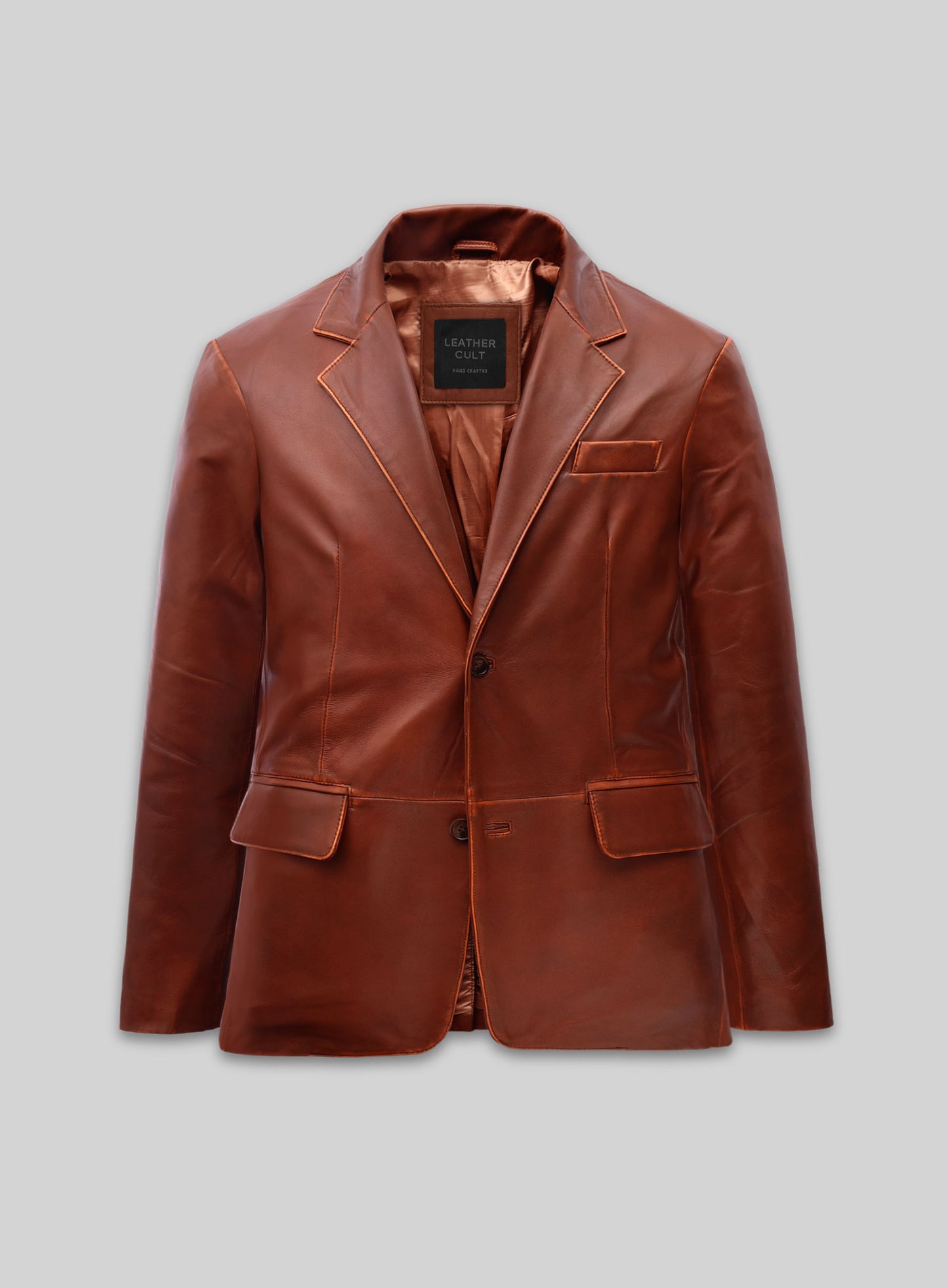 Rubbed Tan Brown Leather Blazer
