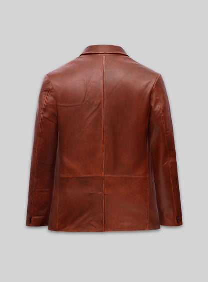 Rubbed Tan Brown Leather Blazer