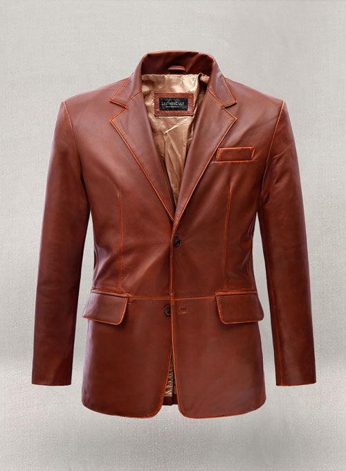 Rubbed Tan Brown Leather Blazer - LeatherCult