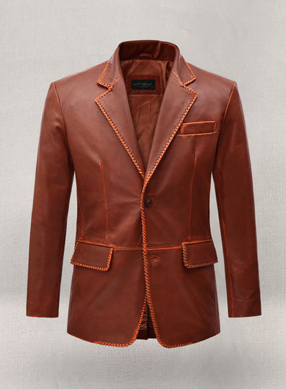Rubbed Tan Brown Medieval Leather Blazer - LeatherCult