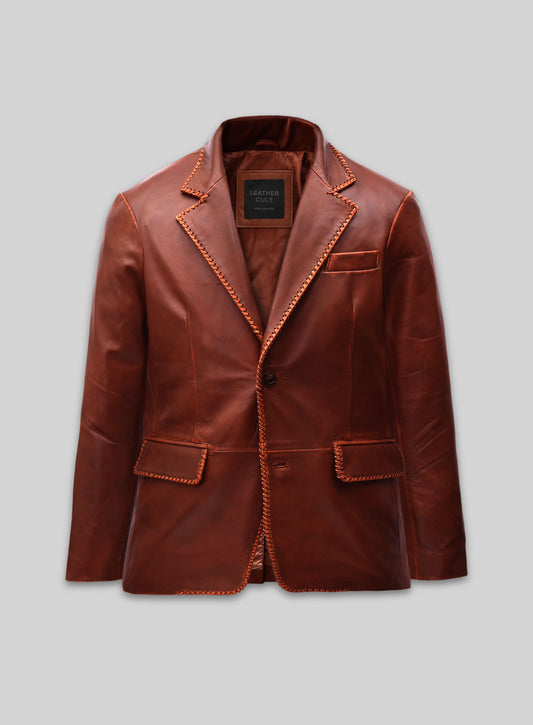 Rubbed Tan Brown Medieval Leather Blazer