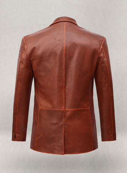 Rubbed Tan Brown Medieval Leather Blazer - LeatherCult
