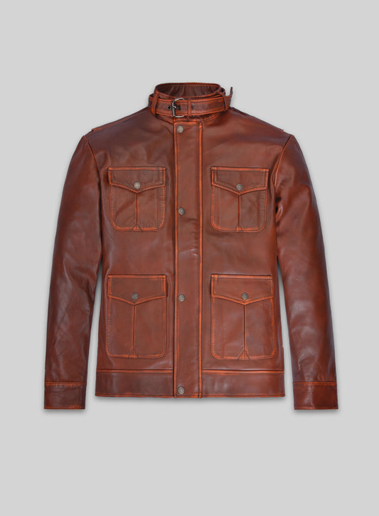 Rubbed Tan Rafael Nadal Leather Jacket