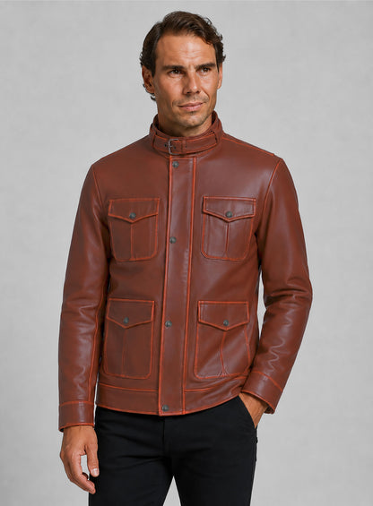 Rubbed Tan Rafael Nadal Leather Jacket