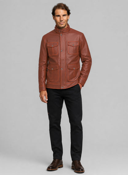 Rubbed Tan Rafael Nadal Leather Jacket