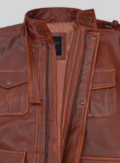 Rubbed Tan Rafael Nadal Leather Jacket