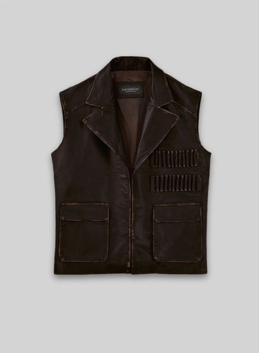 Rubbed Dark Brown Sean Connery Leather Vest