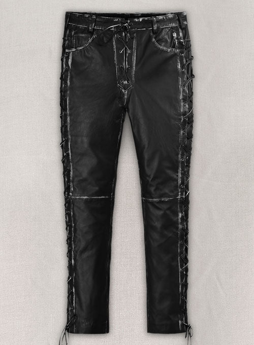 Rubbed Black Leather Pants #515 - LeatherCult