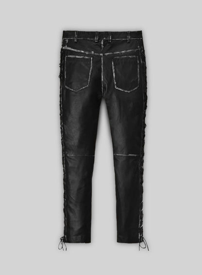 Rubbed Black Leather Pants #515
