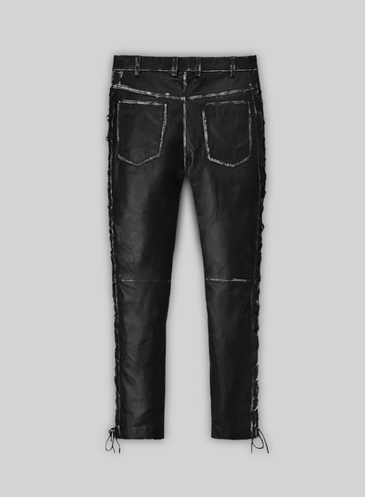 Rubbed Black Leather Pants #515