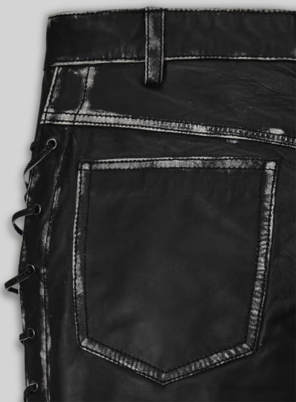 Rubbed Black Leather Pants #515