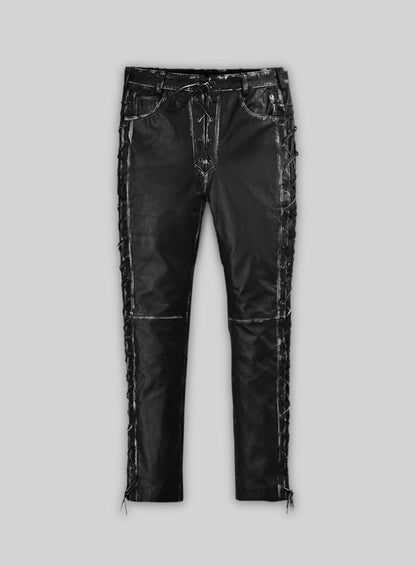 Rubbed Black Leather Pants #515