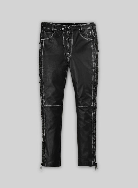 Rubbed Black Leather Pants #515