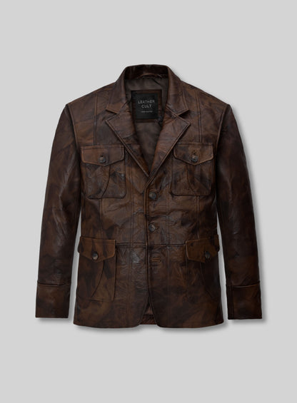 Rustic Brown Crush Leather Blazer - #716