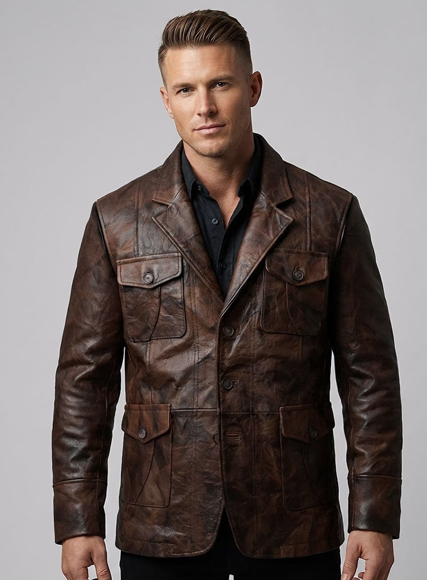 Rustic Brown Crush Leather Blazer - #716