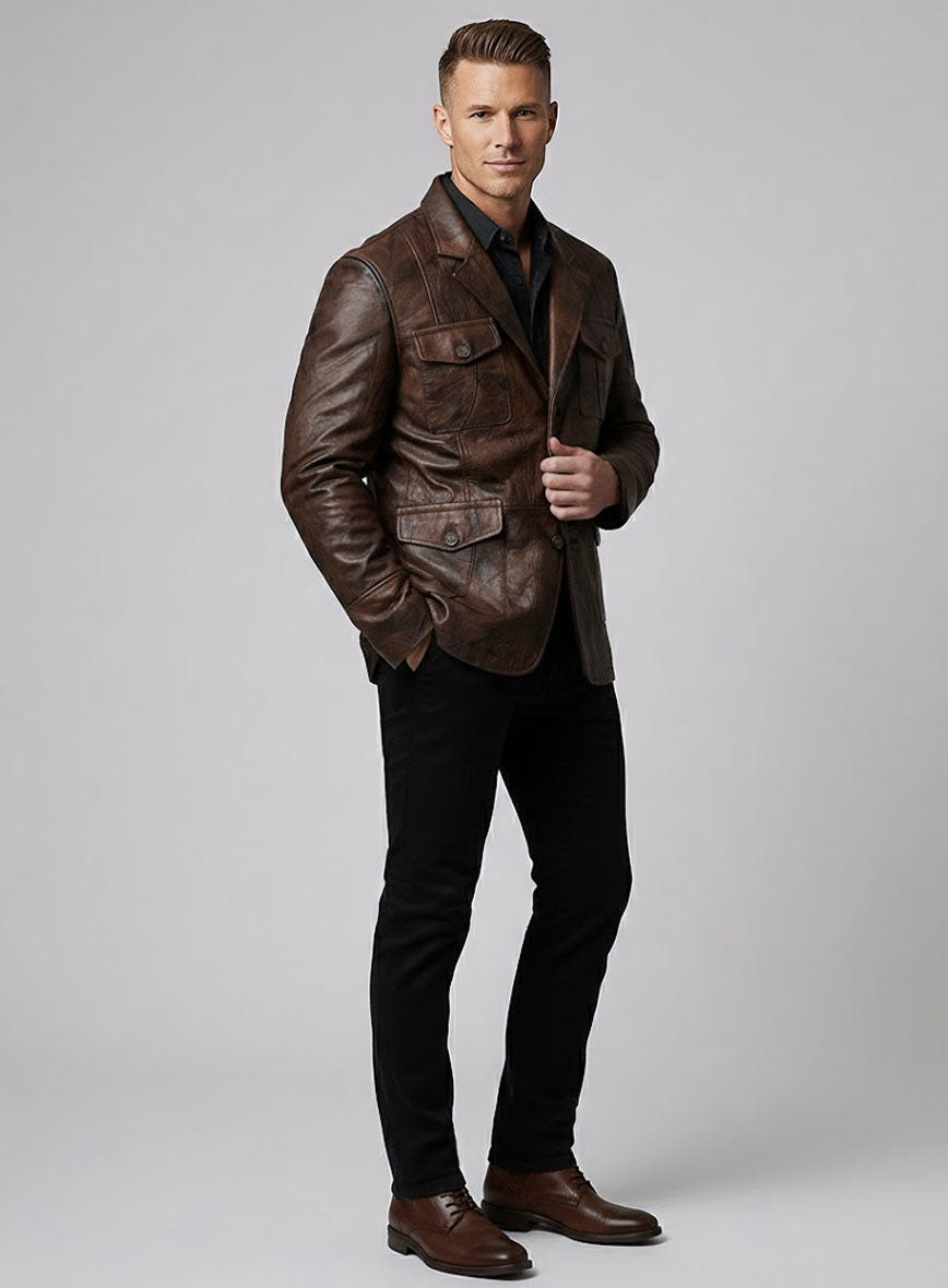 Rustic Brown Crush Leather Blazer - #716