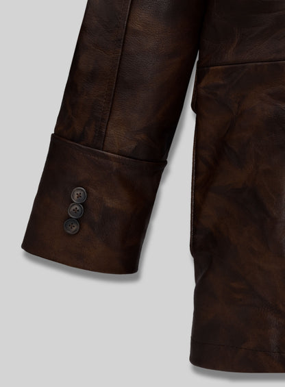 Rustic Brown Crush Leather Blazer - #716