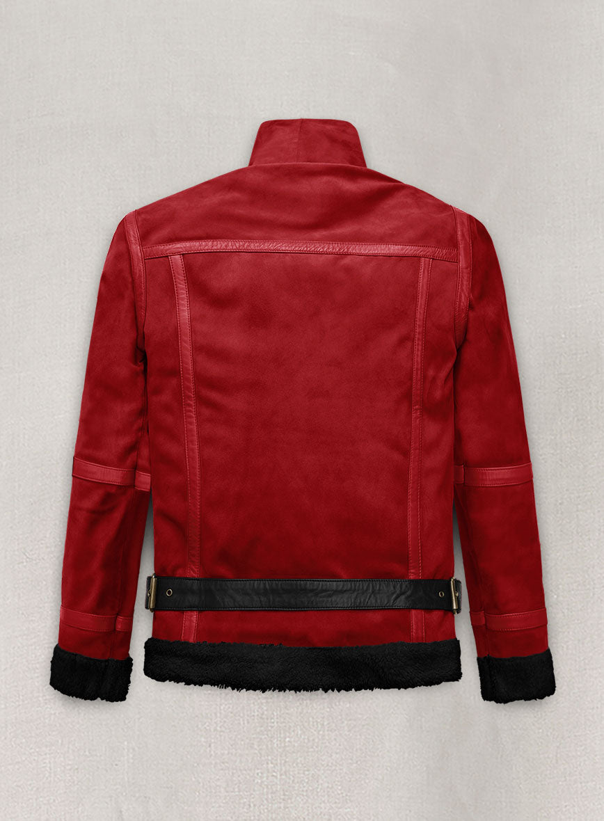 Lava Red Suede Ryan Reynolds Black Sherpa Leather Jacket - LeatherCult