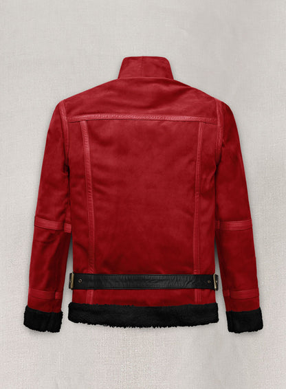 Lava Red Suede Ryan Reynolds Black Sherpa Leather Jacket - LeatherCult