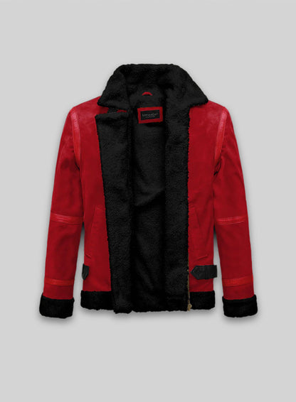 Lava Red Suede Ryan Reynolds Black Sherpa Leather Jacket