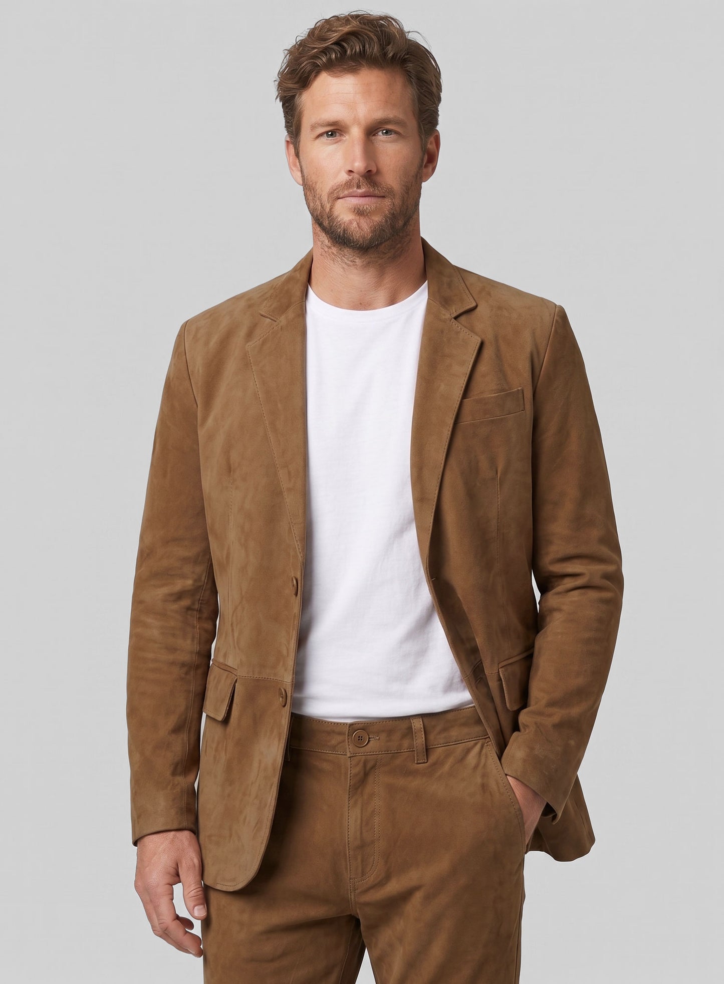 Saddle Brown Suede Leather Blazer